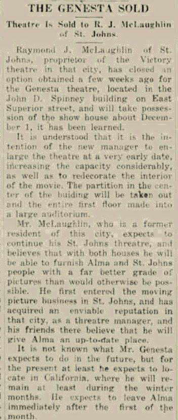 Regent Theater - NOV 27 1919 GENESTA SOLD